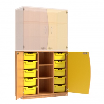 Wellentüren-Unterschrank, 99 cm hoch, 105x50 cm (B/T), Tür rechts gelb, 